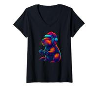 Womens Funny Capybara Gamer Tee, X-Mas Artwork for Holiday Gaming V-Neck T-Shirt