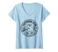 Women's Funny Capybara Peacefully Unbothered Capybara Club Retro V-Neck T-Shirt