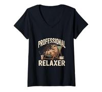 Women's Funny Capybara Professional Relaxer V-Neck T-Shirt