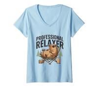 Women's Funny Capybara Professional Relaxer V-Neck T-Shirt