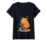 Women's Funny Capybara Riding Bike V-Neck T-Shirt