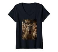 Womens Funny Capybara Selfie Creepy Dolls Spooky Halloween Animal V-Neck T-Shirt