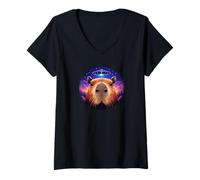 Women's Funny Capybara UFO Cosmic Rodent Alien Abduction V-Neck T-Shirt