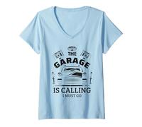 Womens Funny Car Mechanic Automotive Workshop The Garage Is Calling V-Neck T-Shirt