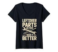 Women's Funny Car Mechanic Leftover Parts are Proof I Made It Better V-Neck T-Shirt