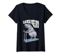 Womens Funny Cardio Gym Hippo Cardi-Oh-No Hippopotamus Treadmill V-Neck T-Shirt