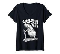 Womens Funny Cardio Gym Hippo Cardi-Oh-No Hippopotamus Treadmill V-Neck T-Shirt