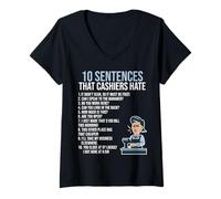Womens Funny Cashier Job Work Quotes Sayings Retail Worker Cashier V-Neck T-Shirt