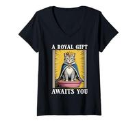Womens Funny Cat A Royal Gift Awaits You Litter Box Cat V-Neck T-Shirt