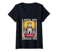 Womens Funny Cat A Royal Gift Awaits You Litter Box Cat V-Neck T-Shirt