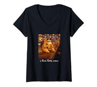 Women's Funny Cat Bar Beer I Live Here Now V-Neck T-Shirt