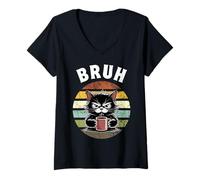 Womens Funny Cat Bruh Meme Graphic Teens Boys Girls Men Women Kids V-Neck T-Shirt