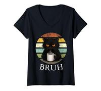 Womens Funny Cat Bruh Meme Graphic Teens Boys Girls Women Pet Owner V-Neck T-Shirt