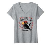 Women's Funny Cat Detective Purrpetrator True Crime Murder Mystery V-Neck T-Shirt