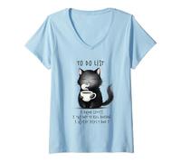 Women's Funny Cat Drinking Coffee to Do List V-Neck T-Shirt