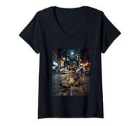 Women's Funny Cat Eating Pickles Meme Men Women V-Neck T-Shirt
