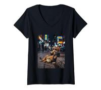 Women's Funny Cat Eating Pickles Meme Men Women V-Neck T-Shirt