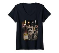 Women's Funny Cat Eating Pickles Meme Men Women V-Neck T-Shirt