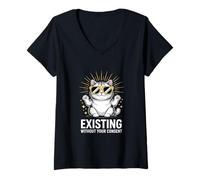 Women's Funny Cat Existing Without Your Consent Sarcastic V-Neck T-Shirt