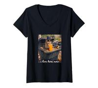 Women's Funny Cat Garbage Bin I Live Here Now V-Neck T-Shirt