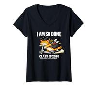 Women's Funny Cat Graduation 2026 I Am So Done Senior V-Neck T-Shirt
