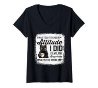 Womens Funny Cat I was Told to Check My Attitude | Cat Humor V-Neck T-Shirt