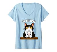 Womens Funny Cat I'd Hit That 11 of Blackjack Cards V-Neck T-Shirt