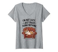Womens Funny Cat I'm NOT Lazy Enjoy Doing Nothing Napping Lover Dad V-Neck T-Shirt