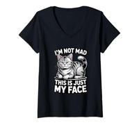 Women's Funny Cat I'm Not Mad This is Just My Face V-Neck T-Shirt