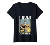 Womens Funny Cat In Box I Rule You Refill Cat Lover Cat V-Neck T-Shirt