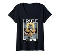 Womens Funny Cat In Box I Rule You Refill Cat Lover Cat V-Neck T-Shirt
