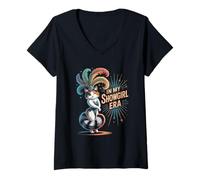 Womens Funny Cat in Show Girl Era Outfit Meme Kitty Women Girls V-Neck T-Shirt
