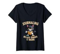 Womens Funny Cat Journal Keeper Journaling Because Murder Is Wrong V-Neck T-Shirt