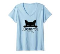 Women's Funny Cat Judging You Silently Men Women Kids V-Neck T-Shirt