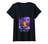 Women's Funny Cat K-pop I Live Here Now V-Neck T-Shirt