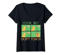 Women's Funny Cat Kitten Look But Don't Touch Hands Off Kitty Lover V-Neck T-Shirt