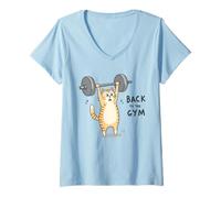 Womens Funny Cat Lifting Weights Back to The Gym Design V-Neck T-Shirt