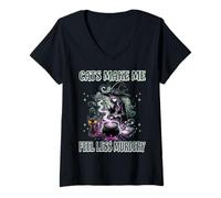 Womens Funny Cat Lover Cats Make Me Feel Less Murdery V-Neck T-Shirt