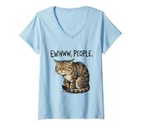 Women's Funny Cat Lover Ew People Disgusted Sarcastic Mean Introvert V-Neck T-Shirt