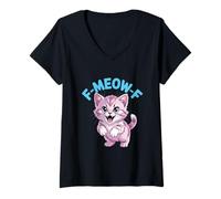 Womens Funny Cat Lover Kawaii Pink Kitten F Meow F Sassy Feline V-Neck T-Shirt