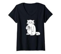 Womens Funny Cat Monday Mood I Love Coffee V-Neck T-Shirt
