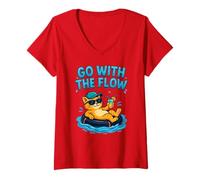 Womens Funny Cat on River tube - Cat chillin and River Tubing V-Neck T-Shirt