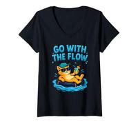 Womens Funny Cat on River tube - Cat chillin and River Tubing V-Neck T-Shirt
