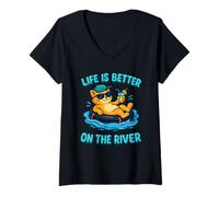 Womens Funny Cat on River tube - Cat chillin and River Tubing V-Neck T-Shirt