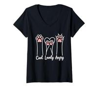Womens Funny Cat Paw Mood Expressions Angry for Pet Lovers V-Neck T-Shirt