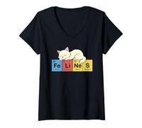 Women's Funny Cat Periodic Table Feline Fe Li Ne Elements Science V-Neck T-Shirt
