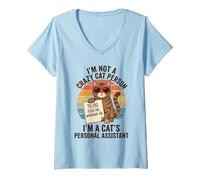 Women's Funny Cat Personal Assistant Retro I'm Not A Crazy Cat V-Neck T-Shirt