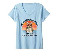 Women's Funny Cat Personal Assistant Retro I'm Not A Crazy Cat V-Neck T-Shirt