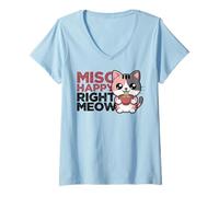 Women's Funny Cat Ramen Miso Happy Right Meow Kawaii Anime Cat V-Neck T-Shirt