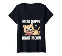 Women's Funny Cat Ramen Miso Happy Right Meow Kawaii Anime Cat V-Neck T-Shirt